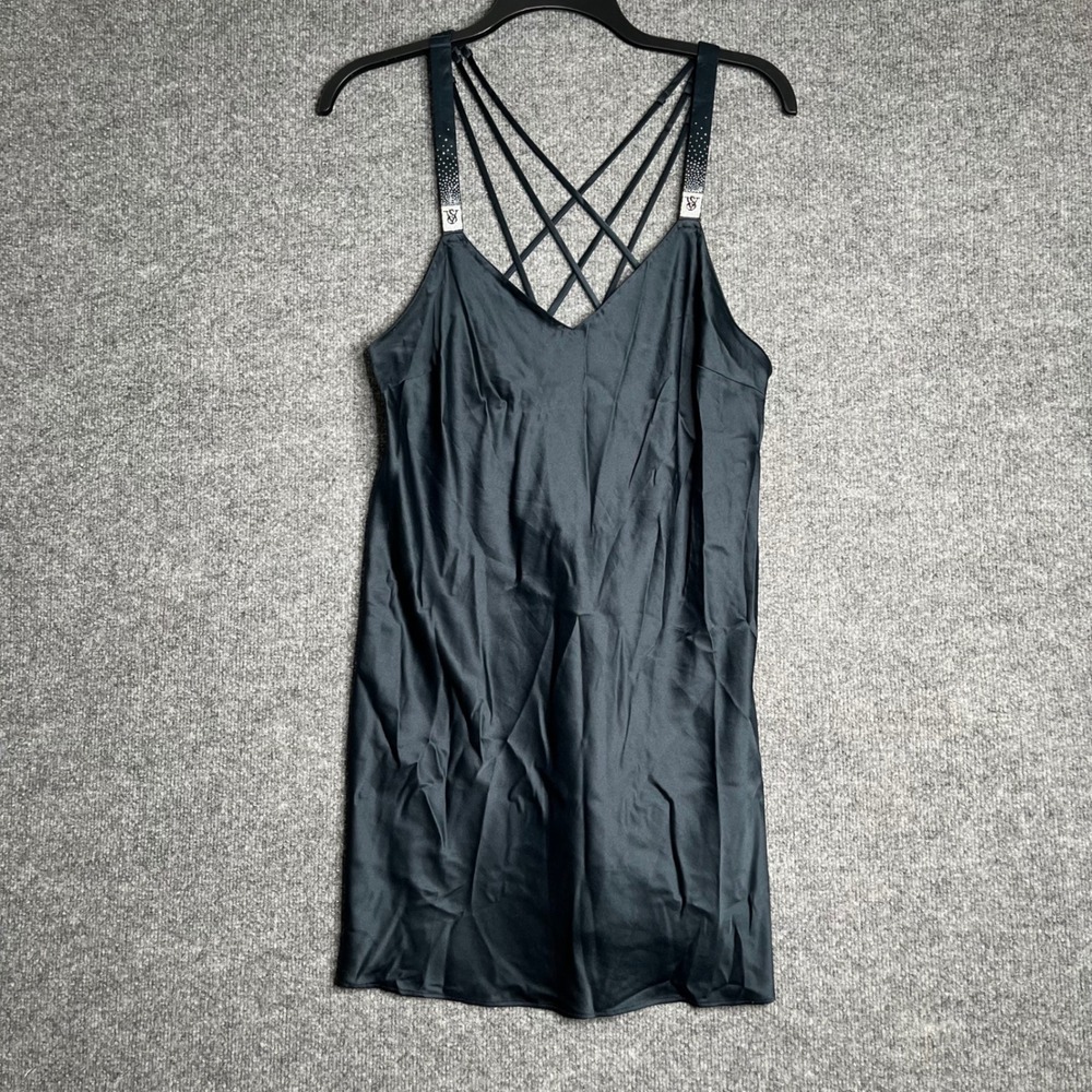 Victorias Secret Very Sexy Satin Rhinestone Strap Slip Dress Strappy Back Large